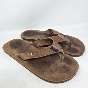 REEF Drift Away X Faherty Dark Brown Leather Flip Flops Sandals Size 9